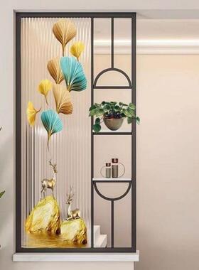 现代简手约艺术钢化玻璃屏风轻奢入户门OUX断玄关洗台半式墙隔收