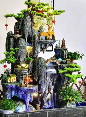 大型落地假山流水喷泉饰酒店花园装庭室内鱼tb-70317池外鱼缸院造