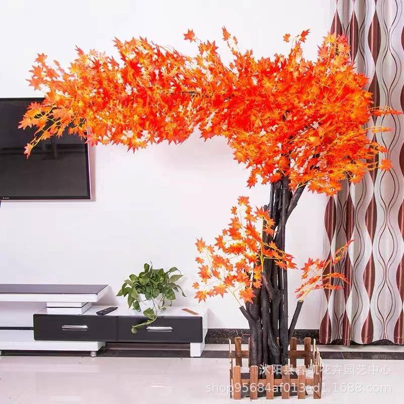 仿真红叶枫树枫树室AFQ树内装饰酒店商场景观树大型仿真树绿植假