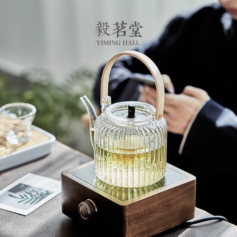 胡桃木电陶炉全自动煮茶器家用玻璃烧水壶侧把壶耐高温泡茶壶套装