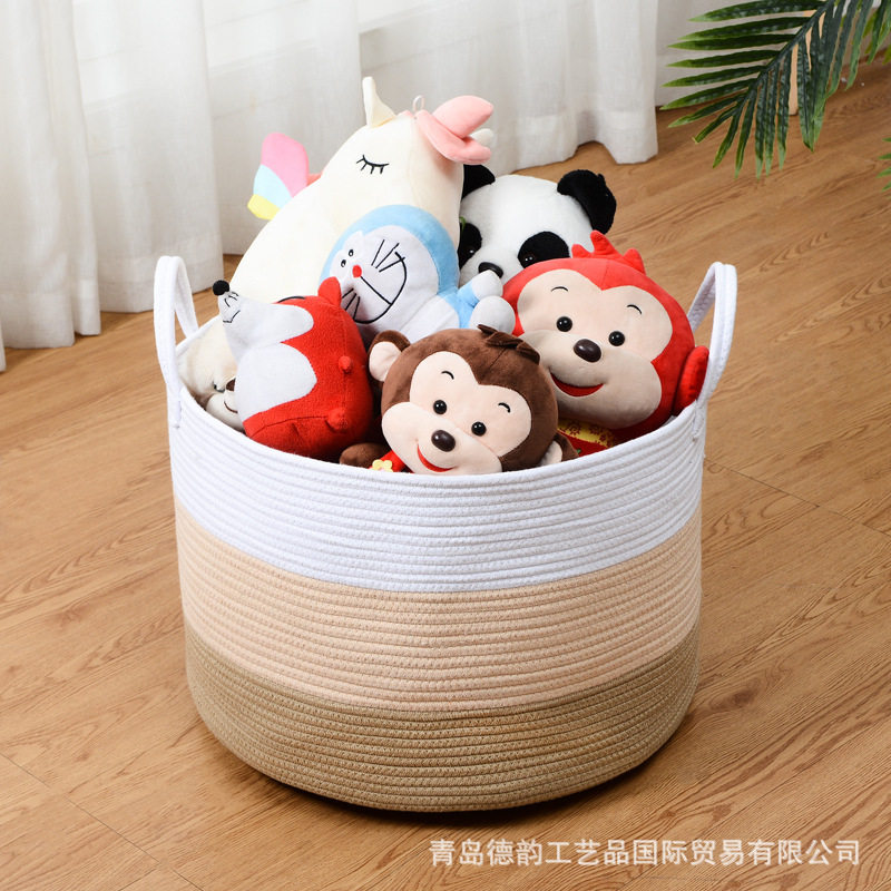 厂家直供编织收纳篮布艺棉线脏衣筐收纳筐杂物收纳箱棉线编织工艺