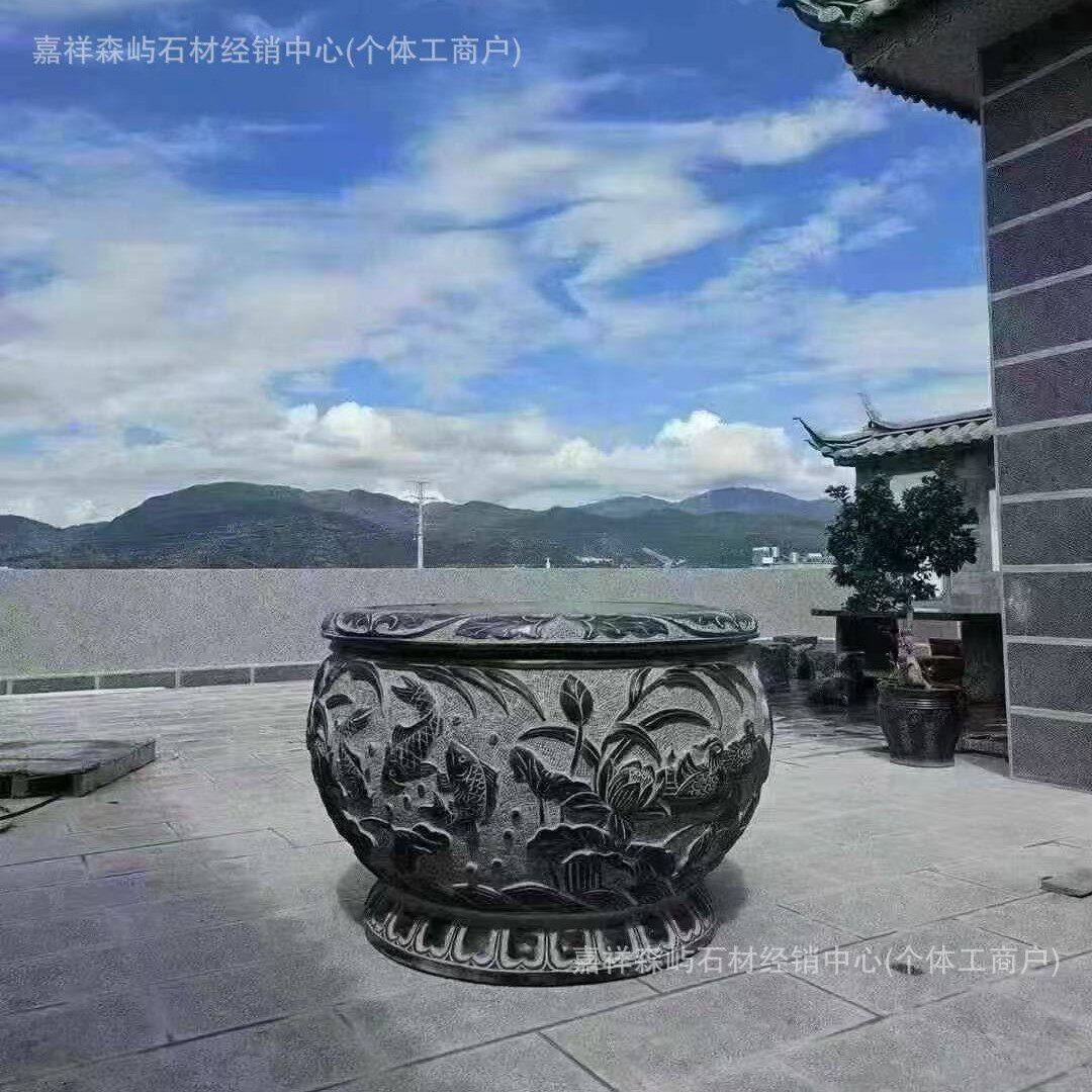 青石石雕鱼缸仿古石缸户外庭院花盆养鱼池荷花缸别墅庭院圆缸摆件