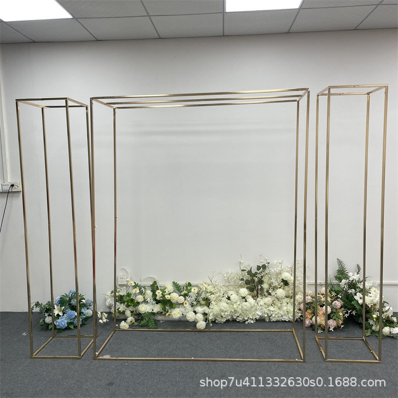 新款婚庆道具镀金背景架婚礼花架摆件铁艺方形拱门屏风户外展架