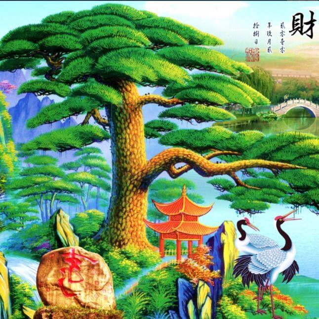 线绣风景手工十字绣2025新款客厅刺绣山水画流水生财迎客松简单