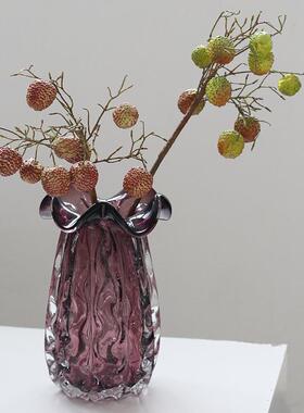 轻奢PQB紫色福袋瓶厚重气泡水晶艺家术花桌玄面关摆件用客厅桌面