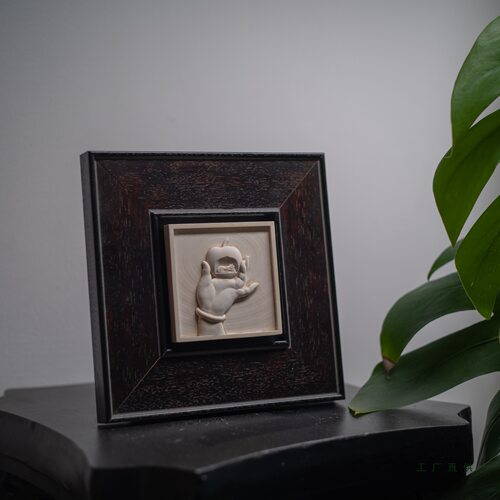 中古风桌面摆台画实木相框客厅玄关装饰画中式立体浮雕画餐厅挂画