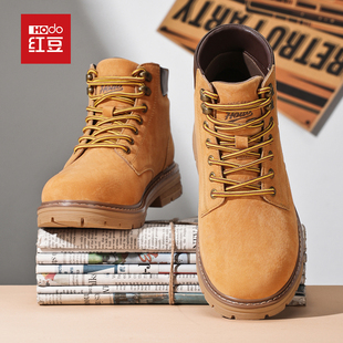 红豆马丁靴新款男款中帮英伦经典大黄靴复古户外工装靴厚底男鞋子