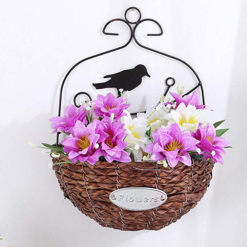 柳编壁挂花盆编织手提吊盆花篮铁艺吊兰藤编草编盆栽家居绿萝花篮