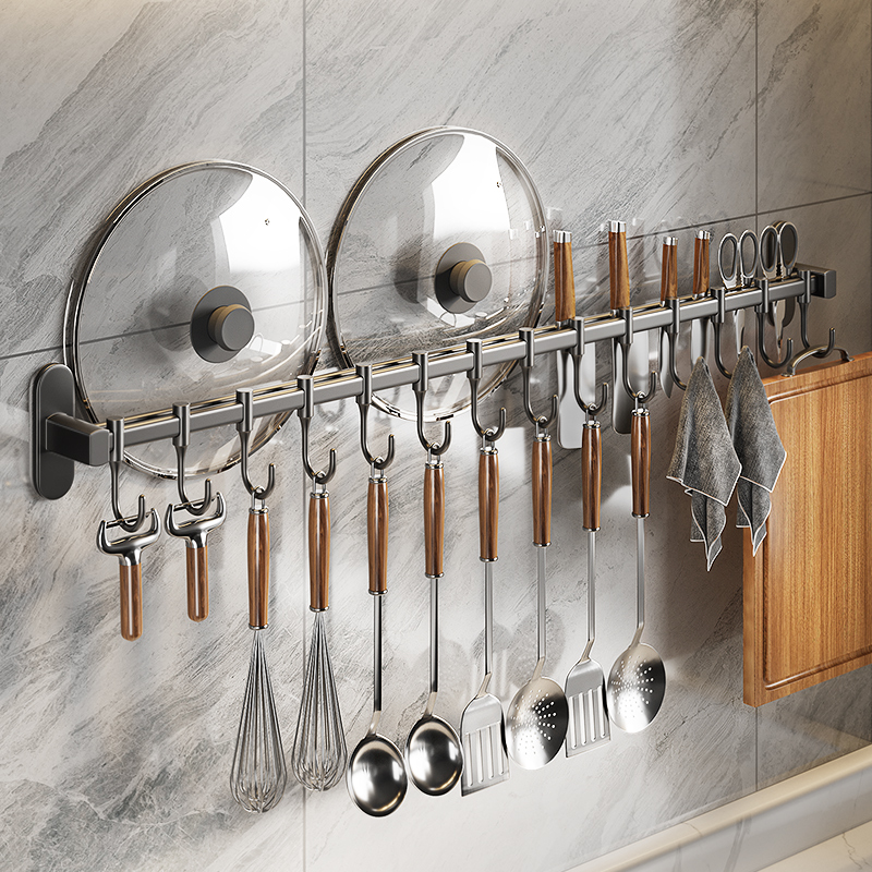 厨房挂钩免打孔不锈钢挂杆置物架锅铲勺子铲子挂架刀架壁挂式收纳