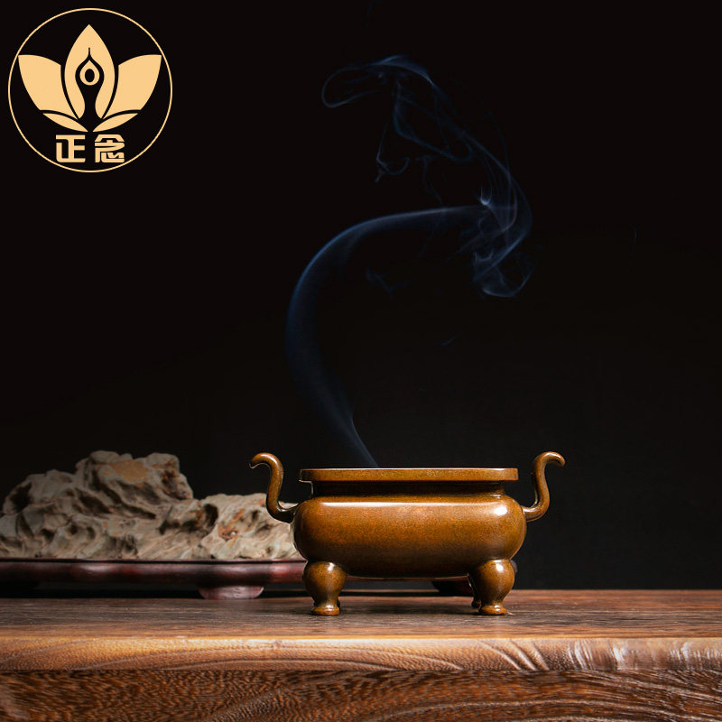 庆松堂苏工铜炉名l家胡庆松制四足朝冠耳炉复古紫铜炉摆件熏香 - 实物图