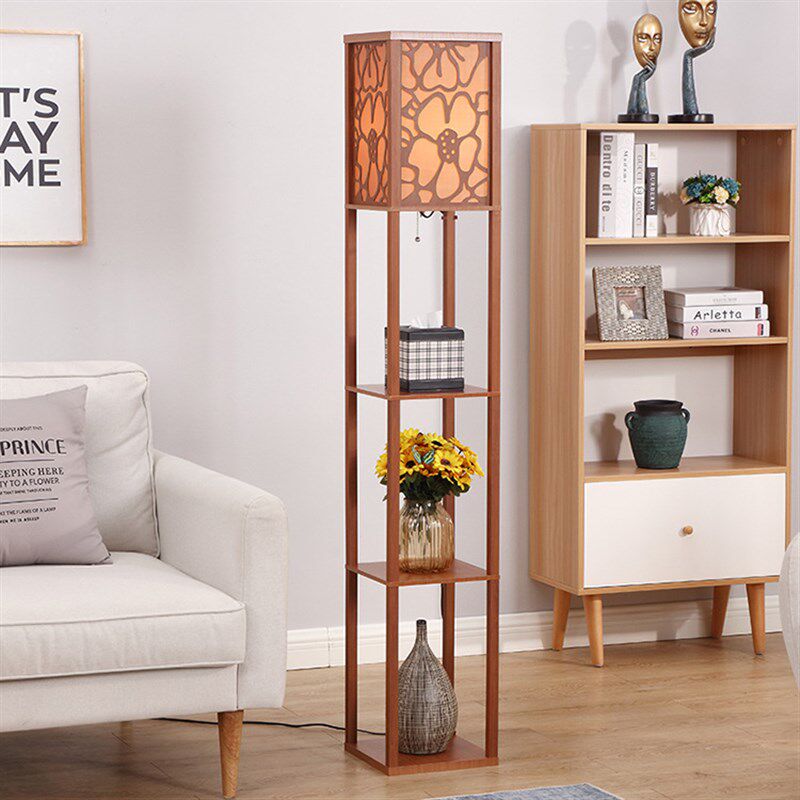 外贸货源中式灯具落地灯客厅现代简约木质卧室立式台灯置物茶几灯