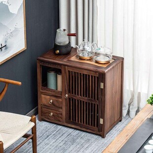 臣度中式茶水柜可放水桶胡桃木茶柜实木一体茶台家U用小柜子茶具