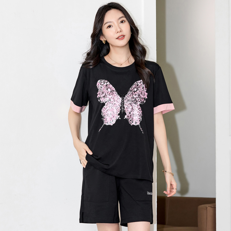 大码女装夏装胖妹妹洋气时尚休闲上衣胖mm遮肉显瘦圆领短袖T恤衫