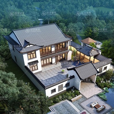 新农村自建房设计图纸二层新中式院子带车库经济型新款带阳台