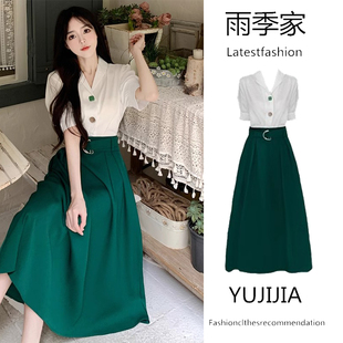 大尺码女装夏季新款法式覆古撞色衬衫式洋装子胖mm收腰显瘦气质长