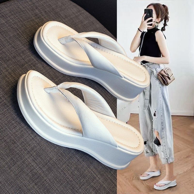 跛跟厚底人字拖鞋女夏季外穿2025新款百搭休闲真皮夹脚沙滩凉拖鞋,女鞋,人字拖,淘宝优惠券,粉丝福利购,淘宝优惠卷