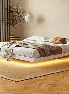 意式极简无床头悬浮床侘寂风小户型主卧现代简约无V靠背双人实木