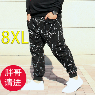 加肥加大码九分裤子男士宽松春秋运动休闲潮牌胖子9分花裤子潮流