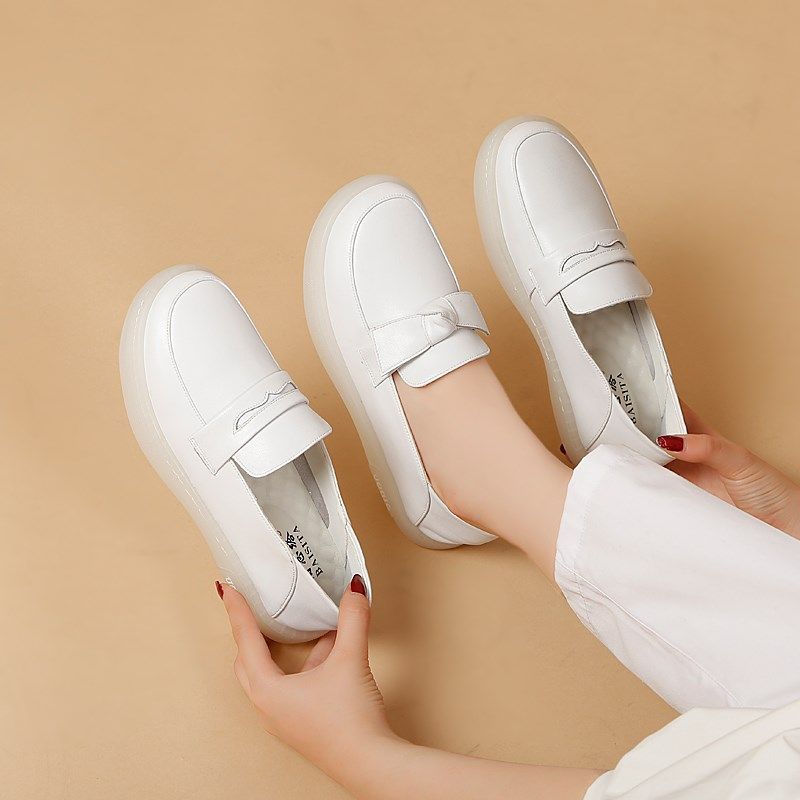 2023新款真皮小白鞋女软底防滑牛筋底休闲百搭套脚护士鞋平底板鞋,女鞋,深口单鞋,淘宝优惠券,粉丝福利购,淘宝优惠卷