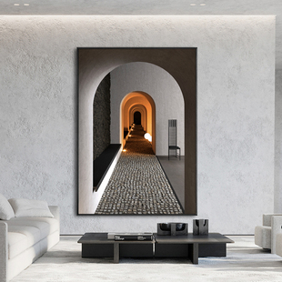 空间延伸感长廊视觉玄关落地装饰A画现代轻奢客厅建筑挂画意式极