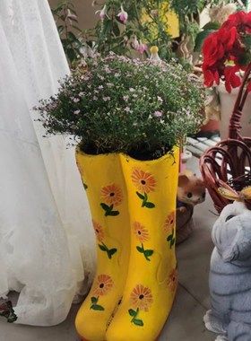 靴子花盆个性花园摆件阳台布景民宿摆设美式乡村雨鞋别墅草坪装饰