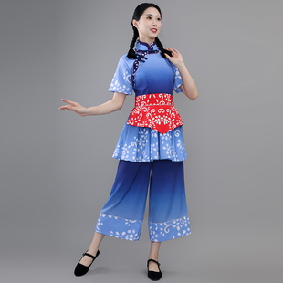 2023新款村姑丰收节南泥湾采茶扇子舞斗笠舞秧歌服舞蹈演出服男女