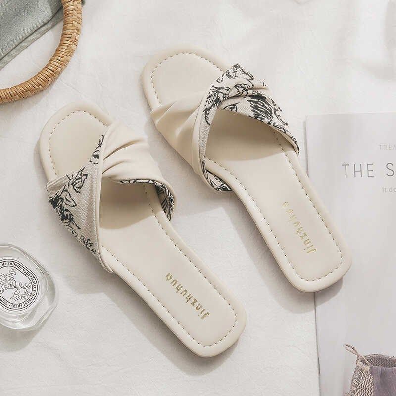 羊皮版~绝美平底配裙子法式小凉拖鞋女2024新款夏季外穿时尚百搭,女鞋,一字拖,淘宝优惠券,粉丝福利购,淘宝优惠卷