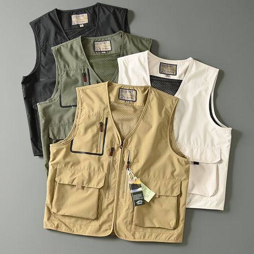 外贸男装户外防风防泼水多口袋工装钓鱼马甲宽松休闲V领背心坎肩