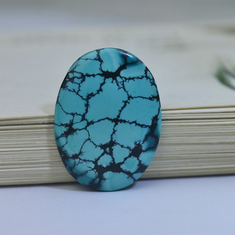 湖北原矿天然绿松石 高瓷无优化网花单面吊坠项坠戒指面镶嵌裸石