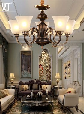 欧式全铜吊灯客厅餐厅卧室黑色擦金美式复I古轻奢大气铜艺灯具H00