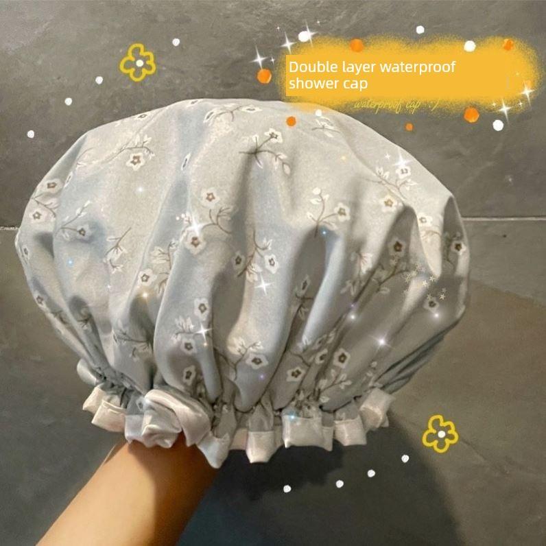 双层女浴帽防水沐浴成人发膜女浴帽加厚厨房防油烟帽儿童浴帽头套