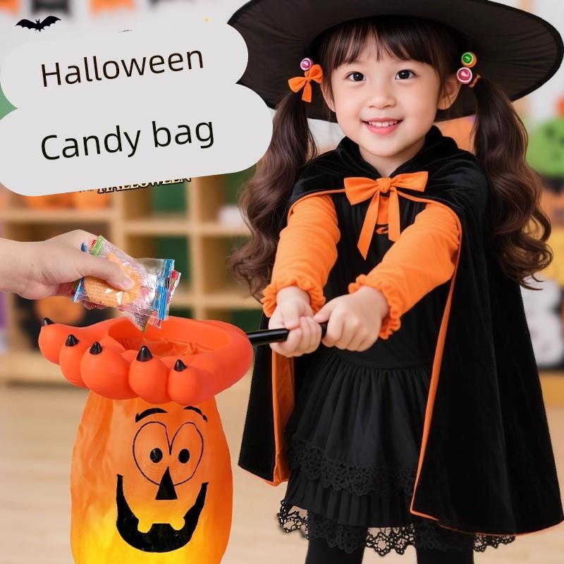 万圣节南瓜灯发光讨糖袋儿童糖果袋子装饰品手提篮道具礼物玩具包