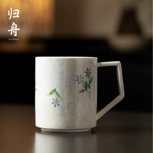 茶杯大容量喝水杯手绘兰花陶瓷杯马克杯家用咖啡杯个人专用办公杯