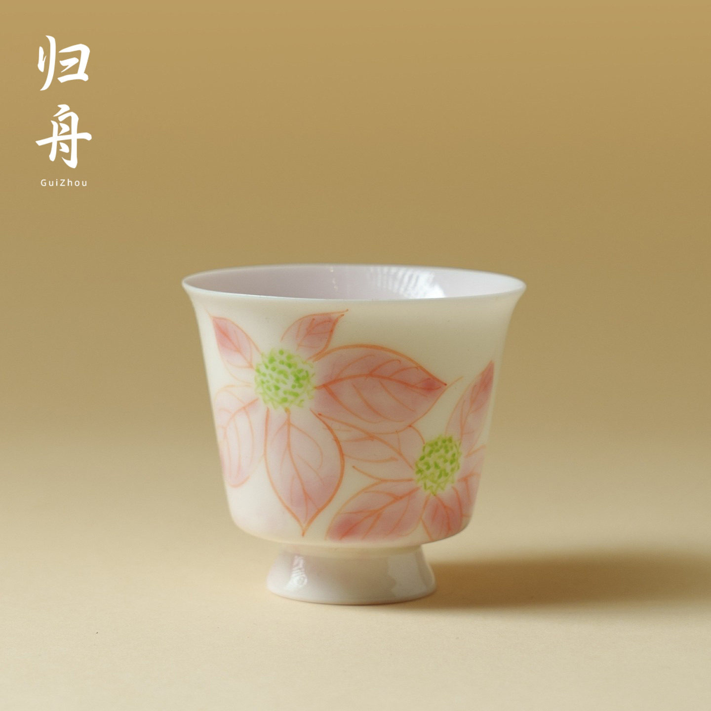 归舟粉手绘桔梗陶瓷茶杯主人杯个人专用女士品茗杯功夫茶具品茶杯