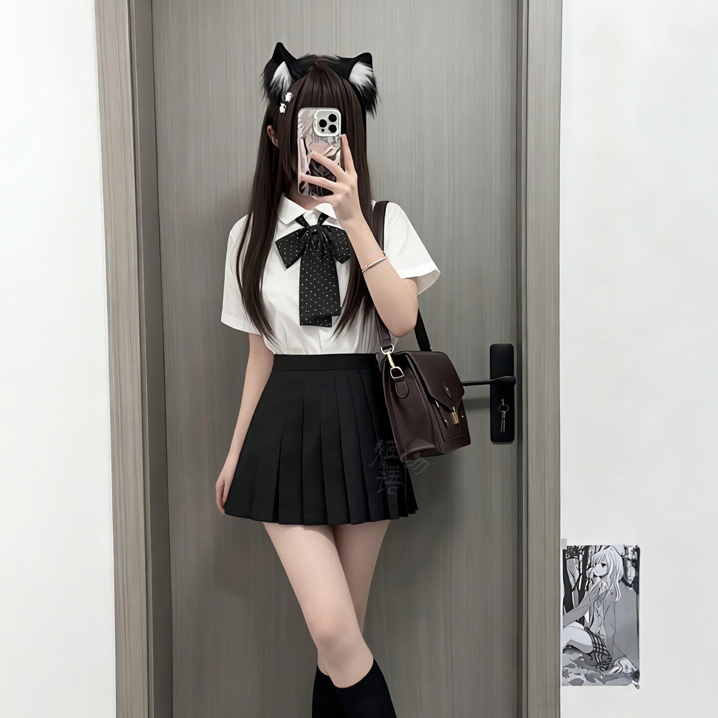 原创36cm狗短JK短裙A字黑