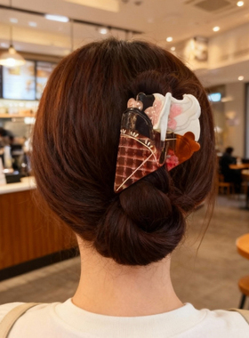 URRYKID原创小众圣代醋酸抓夹冰淇淋鲨鱼夹高品质格子发夹