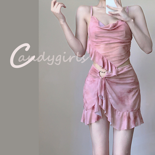 Candygirls泳衣女款2024年新款爆款氛围感小胸钢托讬聚拢两件式比
