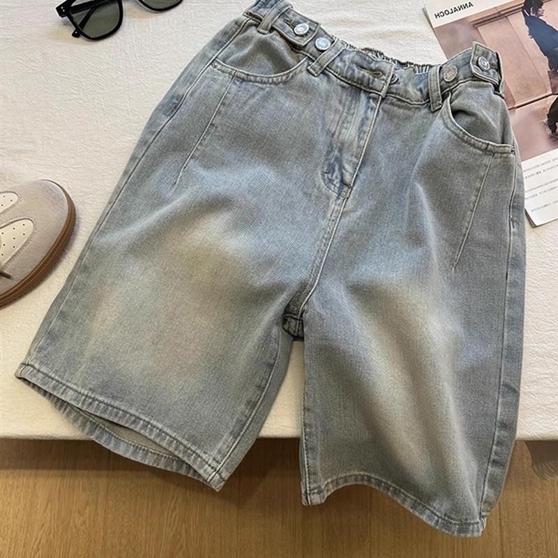 浅色直筒牛仔短裤女夏季薄款大码胖mm高腰遮胯显瘦a字阔腿五分裤