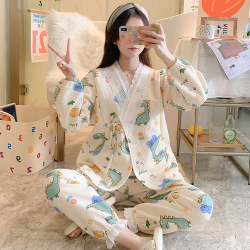 月子服纯棉春秋冬季产后产妇哺乳孕妇睡衣待产空气棉7喂奶10月份9