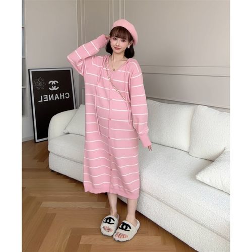 【曲奇松莓】娜娜的孕期穿搭时尚毛衣孕妇连衣裙条纹秋冬款孕妇装