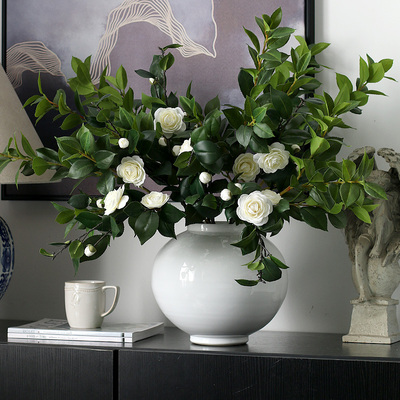 2025新款宋代美学花瓶中式禅意客厅装饰摆件大肚白色陶瓷插花器