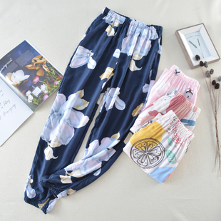 棉绸睡裤女长裤夏季薄款绵绸宽松C防蚊裤外穿裤子人造棉女裤家居