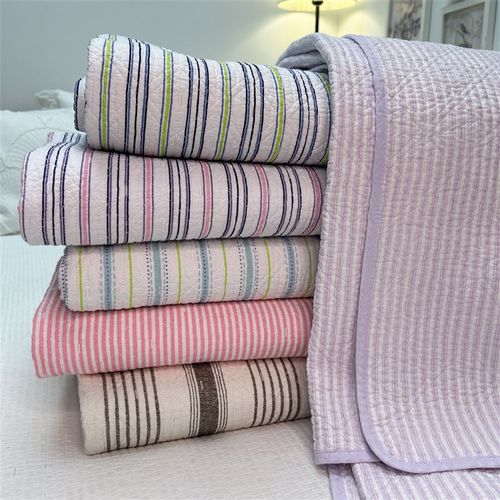 开学季120*200全棉糖果色细条纹宿舍床单人绗缝床盖沙发垫飘窗垫