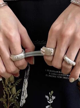 2024春夏新款小众方形开口戒指轻奢小众轻奢简约拉丝可调节指环