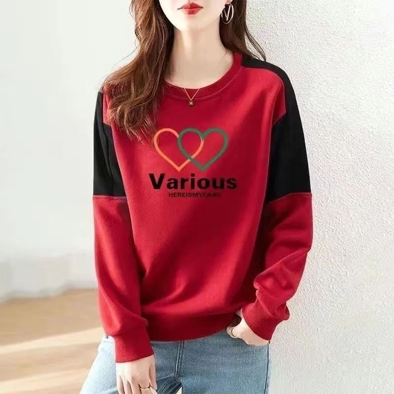 纯棉气质卫衣时尚休闲打底衫简约设计感宽松减龄秋冬撞色拼接上衣