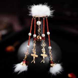 爆品头饰可爱发夹毛球流苏发饰汉服冬季全新超仙对夹边夹毛茸茸