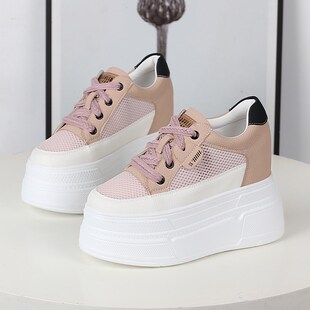 超高跟12cm网面透气小白鞋女夏季新款松糕厚底休闲鞋内增高网鞋女