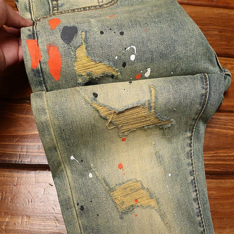 美式春夏薄款牛仔裤男修身小脚裤九分裤9分复古潮流休闲时尚长裤