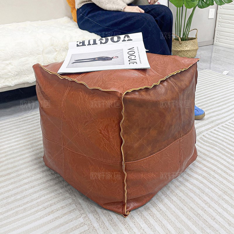皮墩子美式收纳坐墩旧衣服皮墩子收纳凳子皮革储物凳可坐二合一