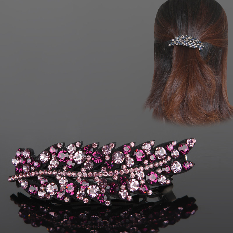 弹簧夹盘发发夹韩国水钻优雅树叶发夹盘头水晶卡子发饰后脑勺顶夹